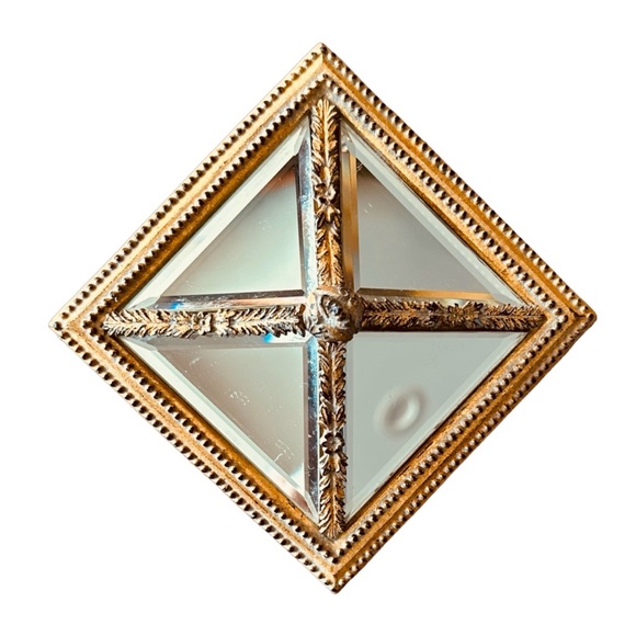 TWO'S COMPANY Handmade Ornate Beveled Mirrored Trinket Box 4.5”x 4.5” Gold Tone - Picture 4 of 9